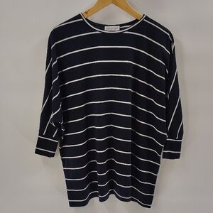 Tickled Teal Top Size Small Oversized Navy White Stripe Relaxed Baggy Fit